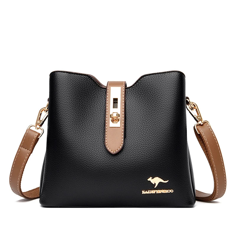 3-Layer Large Capacity Handbag - Designer Leather Crossbody Messenger Bag