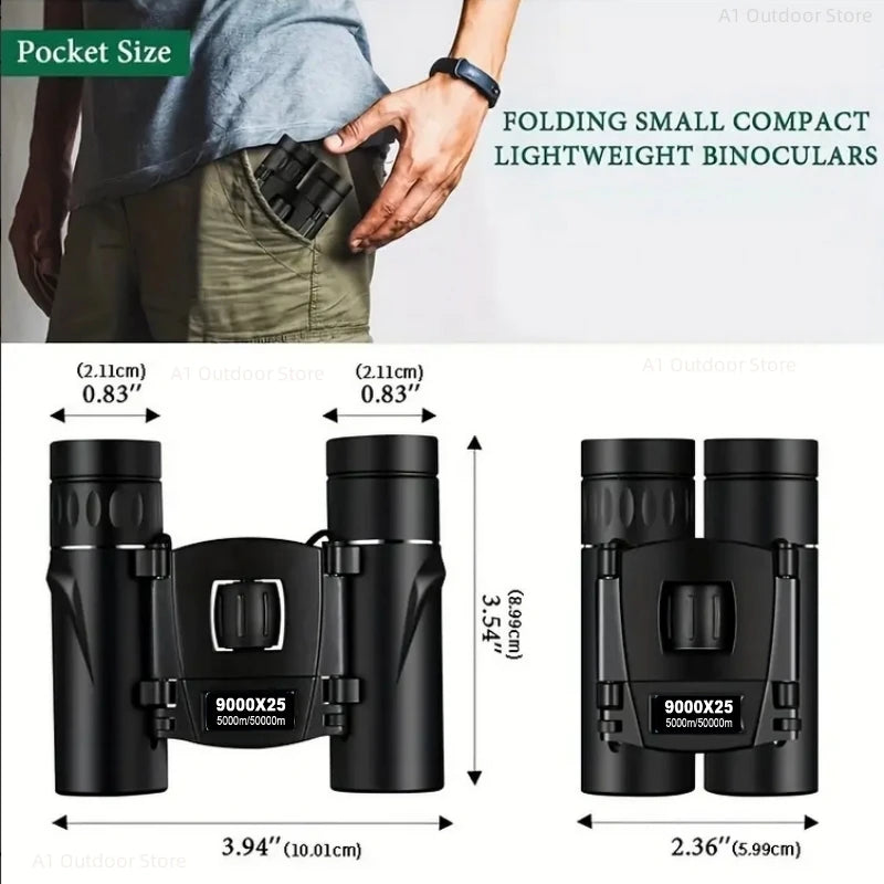 9000x25 HD Zoom Portable Powerful Binoculars Long Range BAK4 Telescope Jumelles Folding BAK4 Binoculars for Hunting Camping