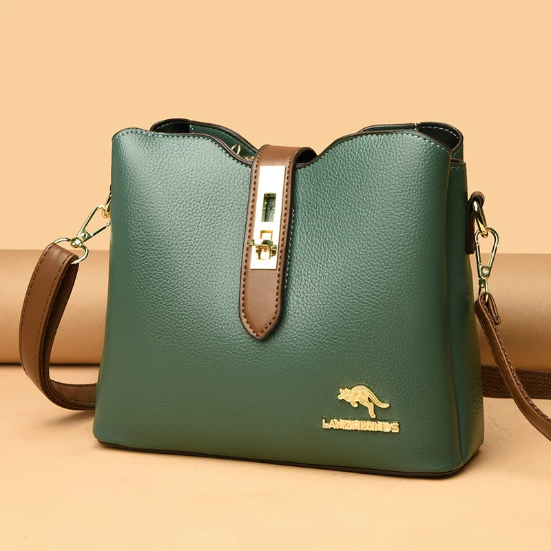 3-Layer Large Capacity Handbag - Designer Leather Crossbody Messenger Bag