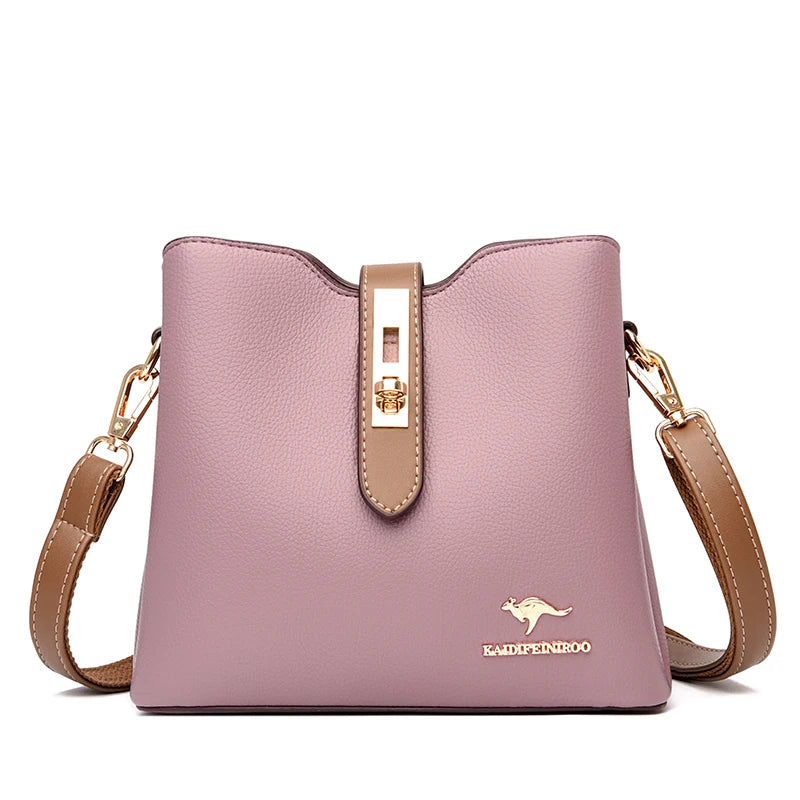 3-Layer Large Capacity Handbag - Designer Leather Crossbody Messenger Bag