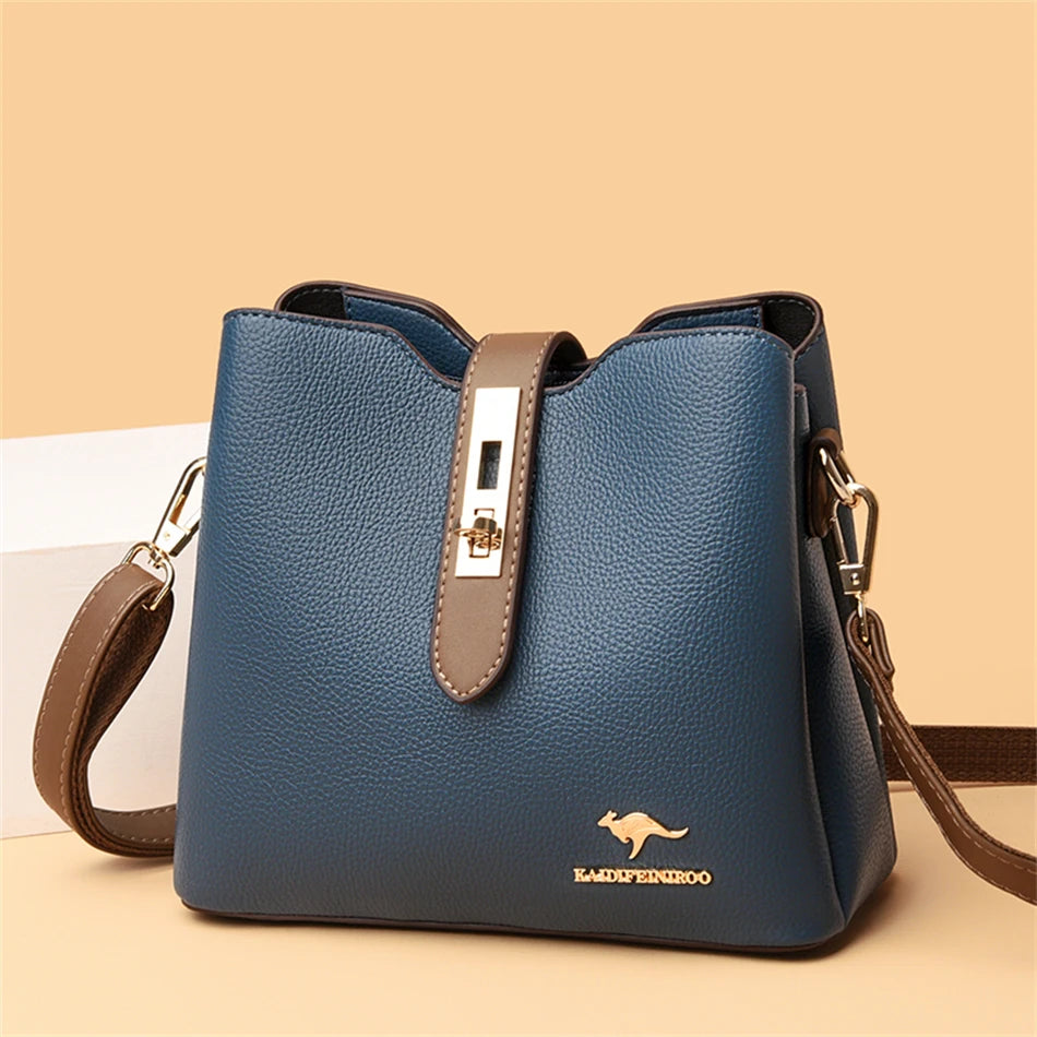 3-Layer Large Capacity Handbag - Designer Leather Crossbody Messenger Bag