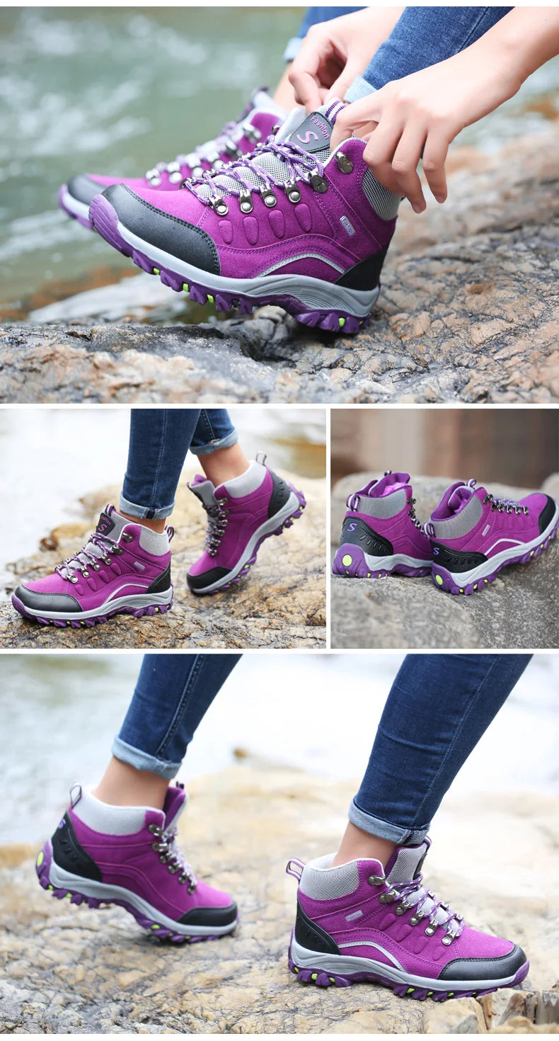 Women's Winter Hiking Boots - Leather Outdoor Trekking Shoes with Ankle Support