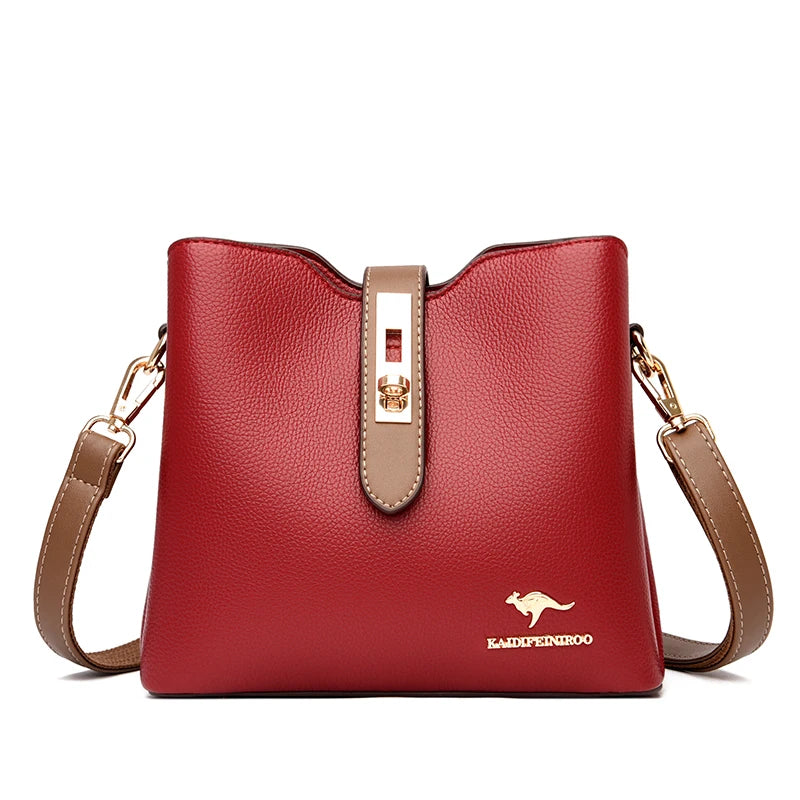 3-Layer Large Capacity Handbag - Designer Leather Crossbody Messenger Bag