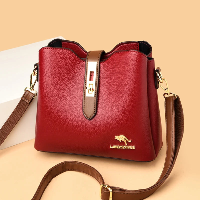 3-Layer Large Capacity Handbag - Designer Leather Crossbody Messenger Bag