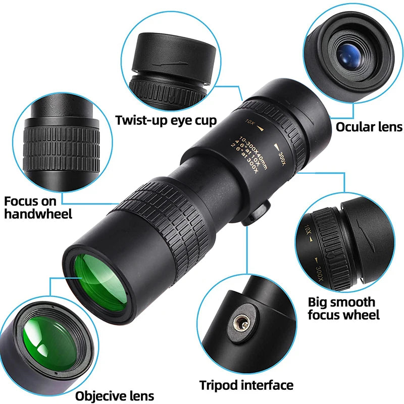 300X40 Monocular Telescope - Professional Long Range Outdoor Telescope with Phone Mount