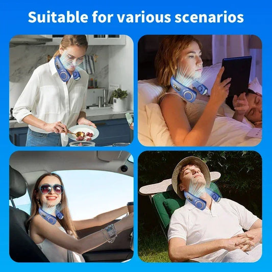 JKUOO Portable Neck Fan - Hands-Free Bladeless Fan with LED Cooling Plates