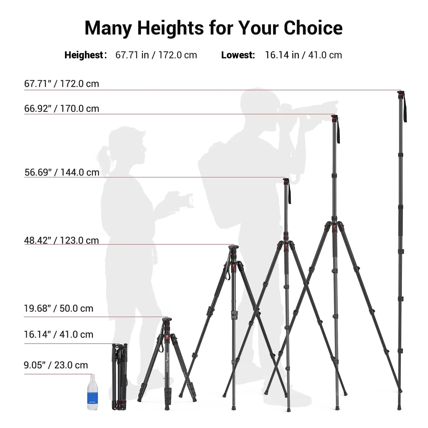 SmallRig T-10 Aluminum Tripod - Compact Lightweight Foldable Tripod 15kg Load Capacity