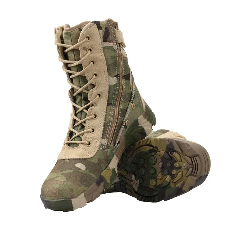 Tactical Camouflage Combat Boots - Lightweight Hunting & Hiking Boots with Zipper