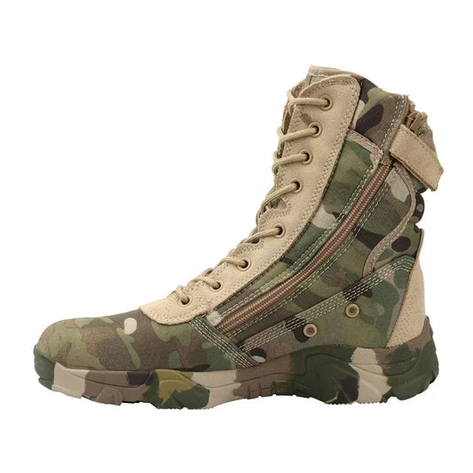 Tactical Camouflage Combat Boots - Lightweight Hunting & Hiking Boots with Zipper