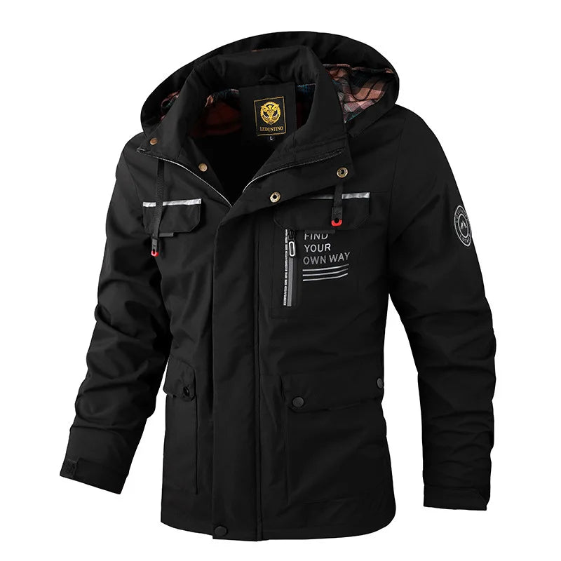 Men's Casual Windbreaker Jacket - Waterproof Hooded Winter Coat
