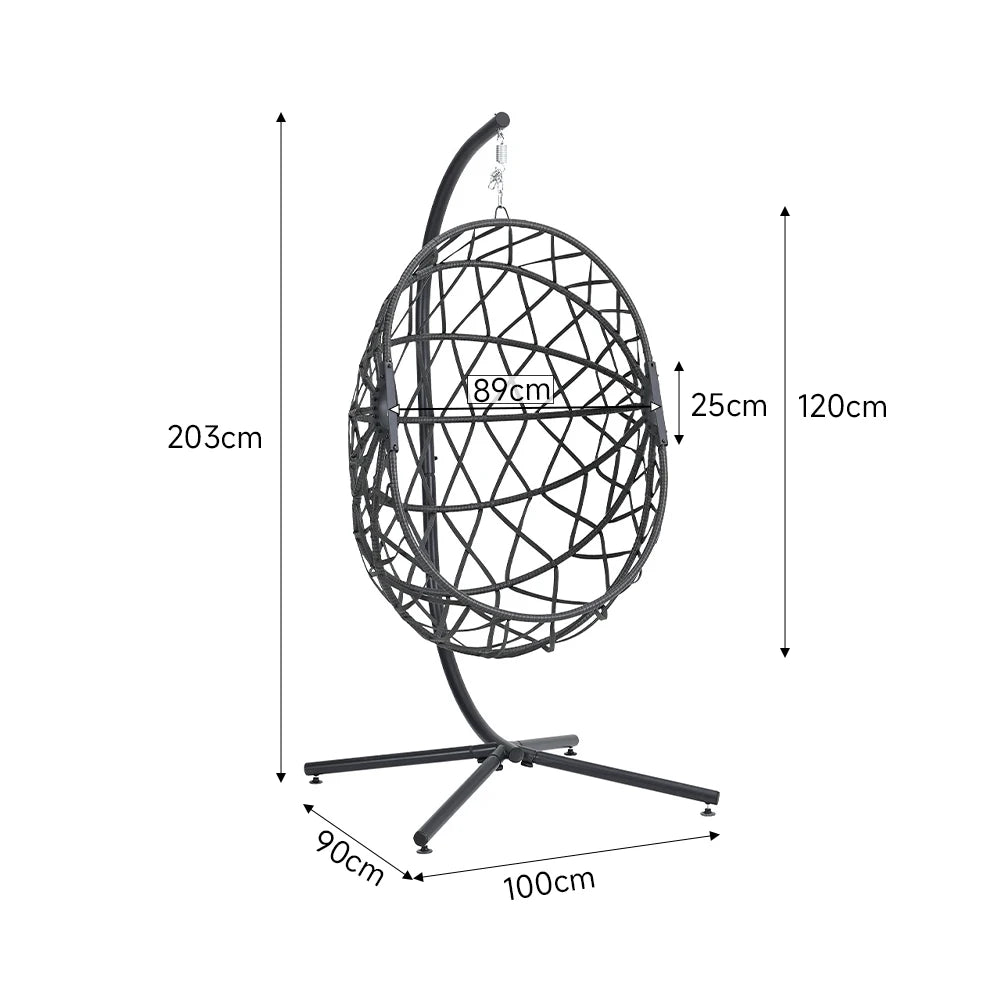 Woven Hanging Egg Chair - Indoor Outdoor Swing Chair with Stand and Cushions
