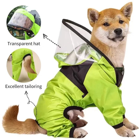 Waterproof Dog Raincoat - Pet Weather Protection Jumpsuit with Hood