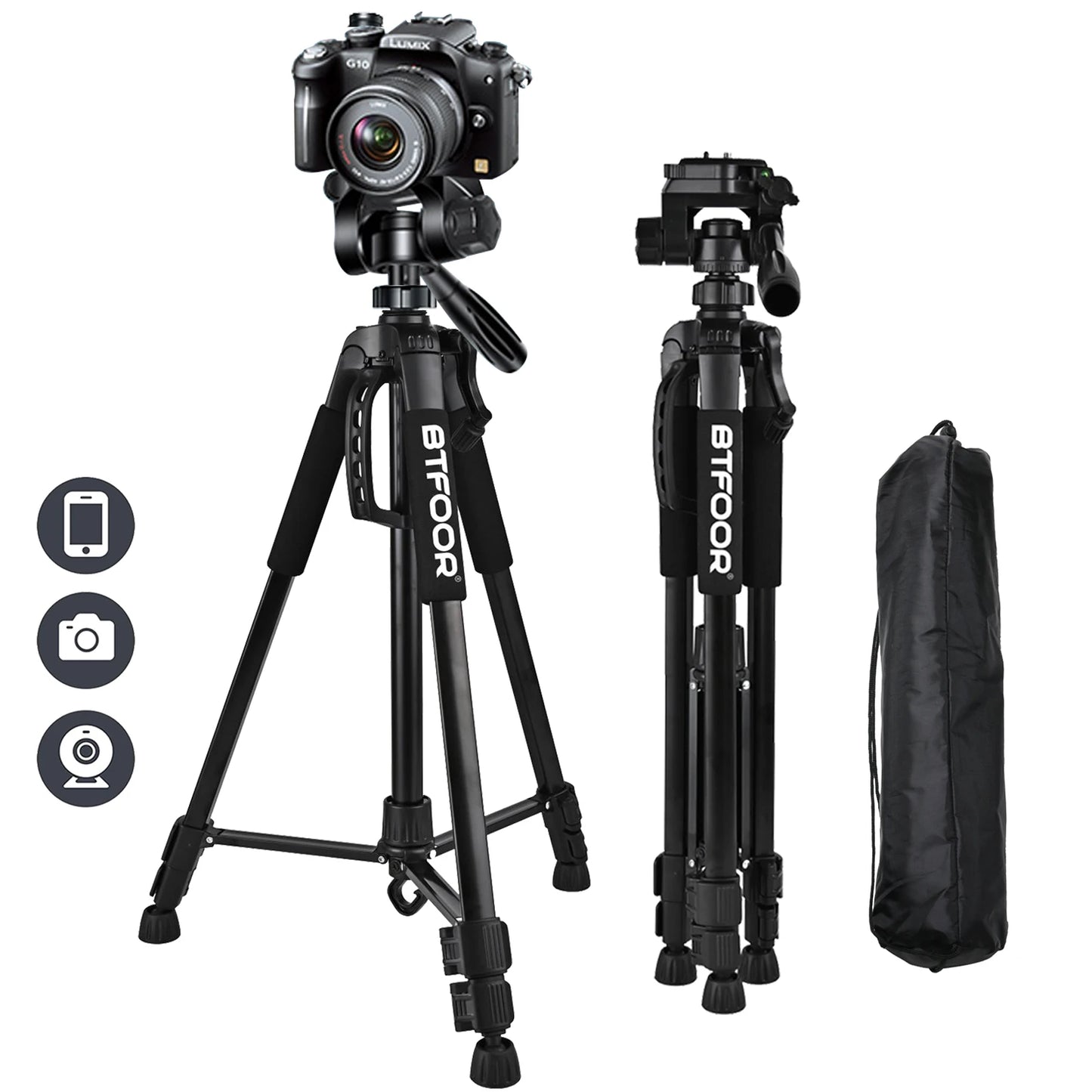 Professional Camera Tripod - 140cm Aluminum Stand for DSLR and Phone Photography