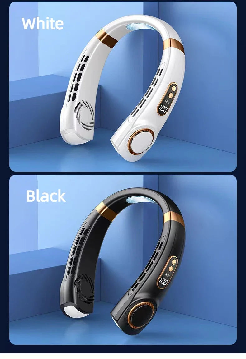 JKUOO Portable Neck Fan - Hands-Free Bladeless Fan with LED Cooling Plates
