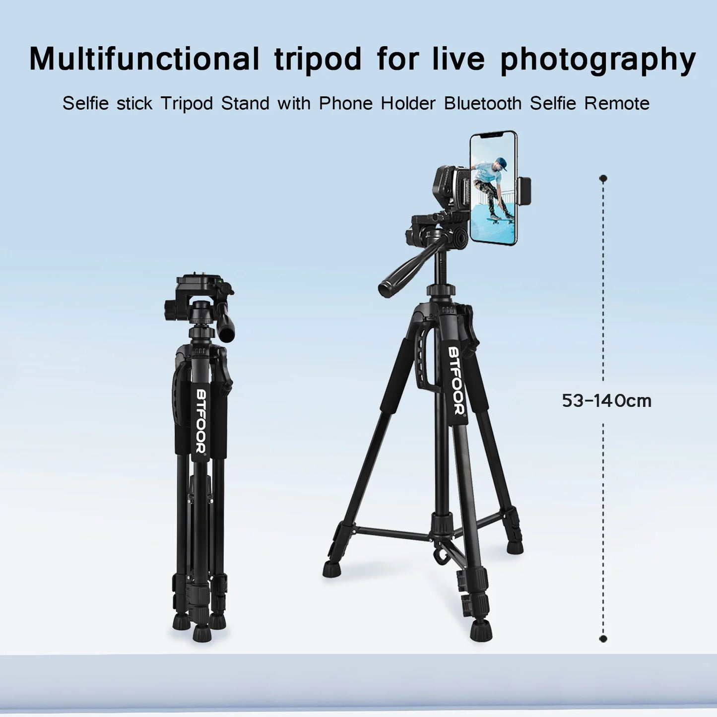 Professional Camera Tripod - 140cm Aluminum Stand for DSLR and Phone Photography