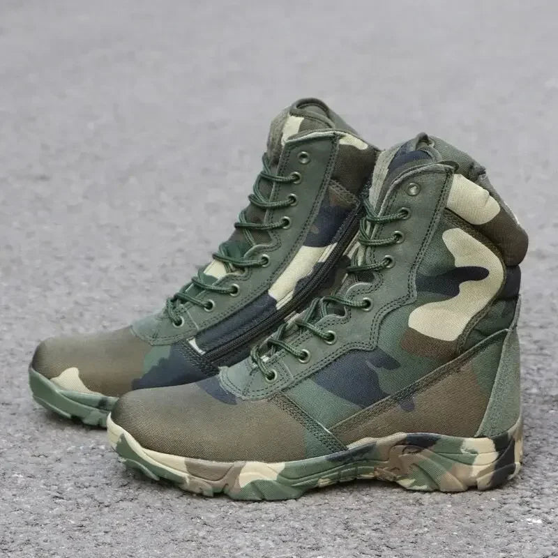 Tactical Camouflage Combat Boots - Lightweight Hunting & Hiking Boots with Zipper