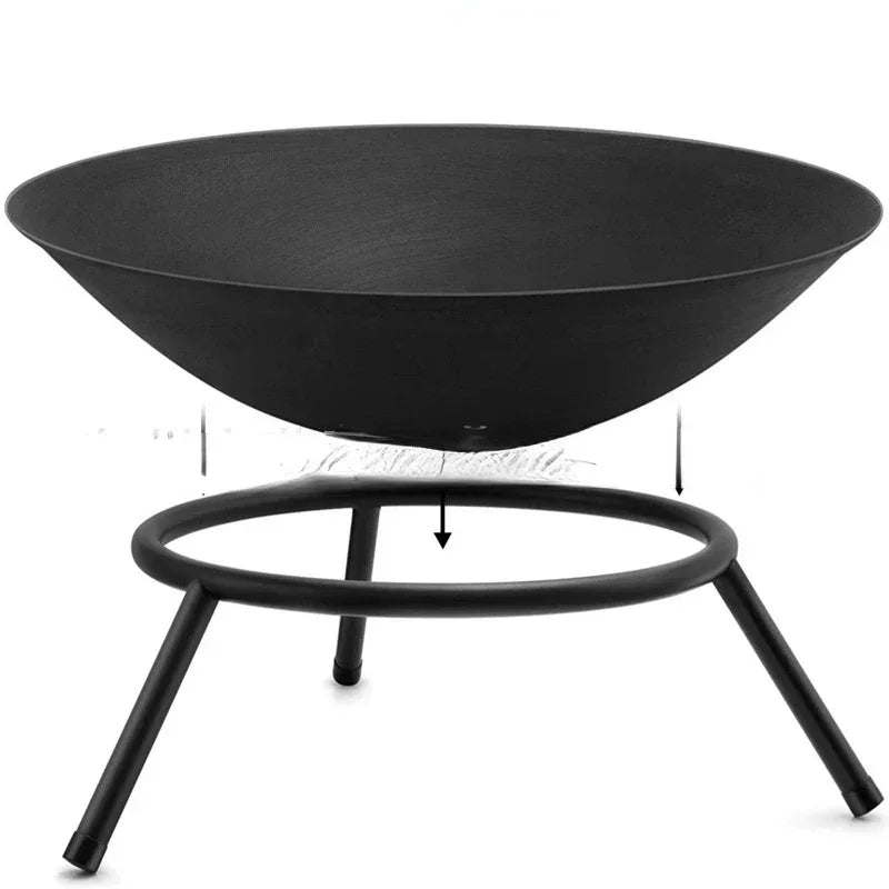 Large Cast Iron Fire Pit - 60cm Outdoor Garden Fireplace for Patio